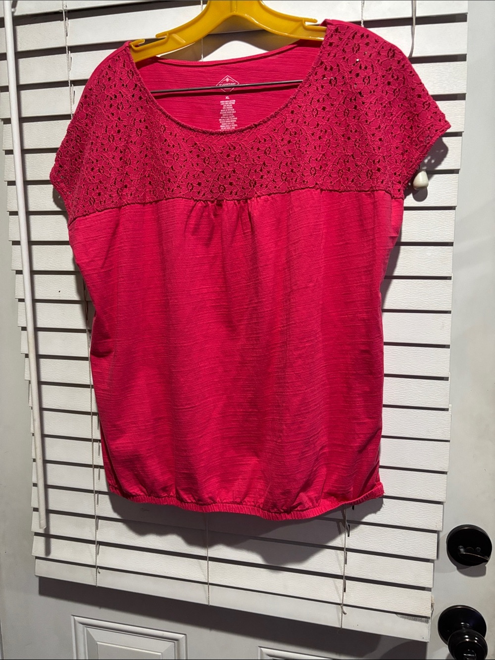 St John’s Bay Women's Crochet Yoke Short Sleeve Top - Fuchsia